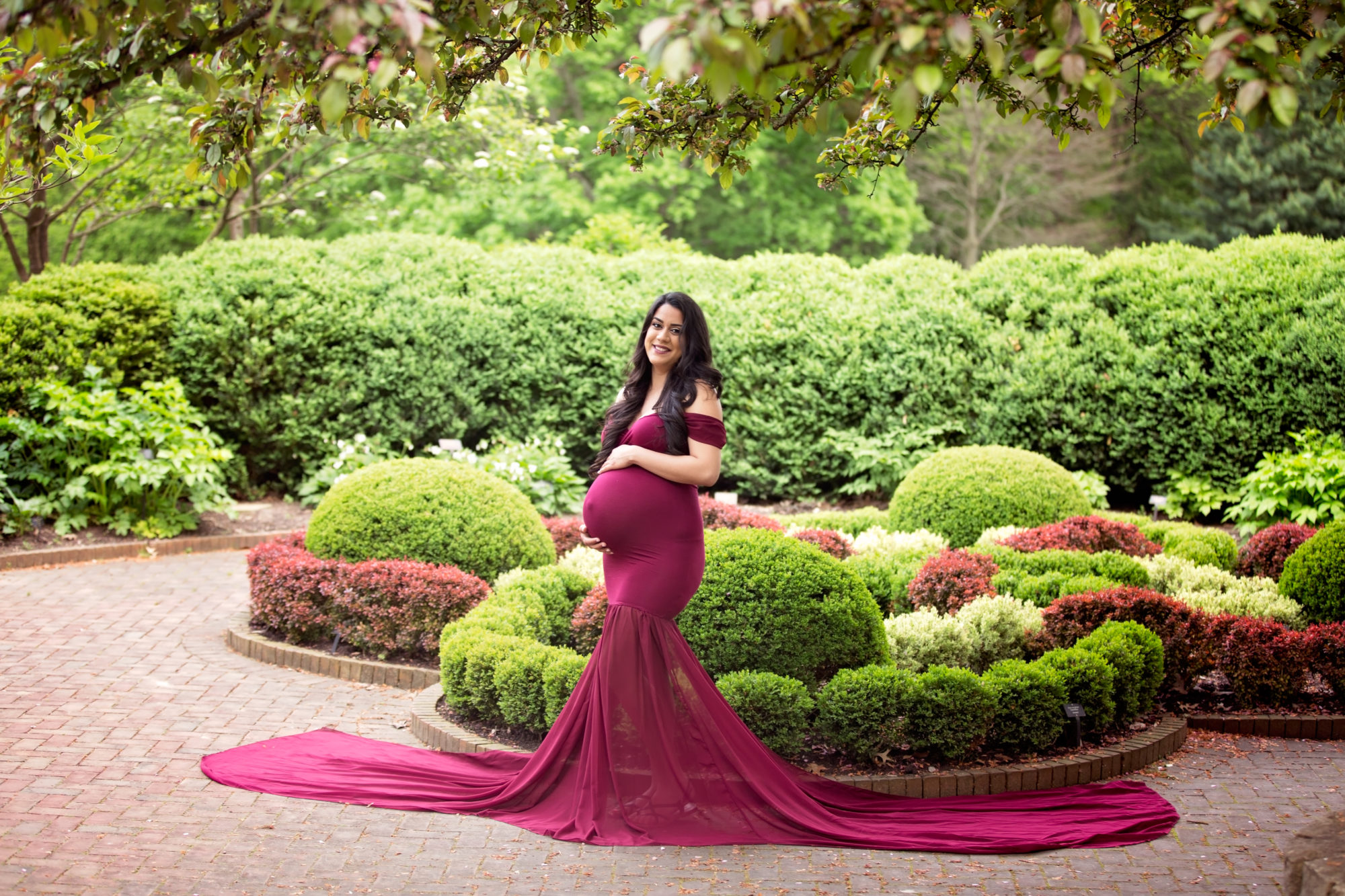 Beautiful Maroon Flowing Maternity Gown in Columbus Ohio