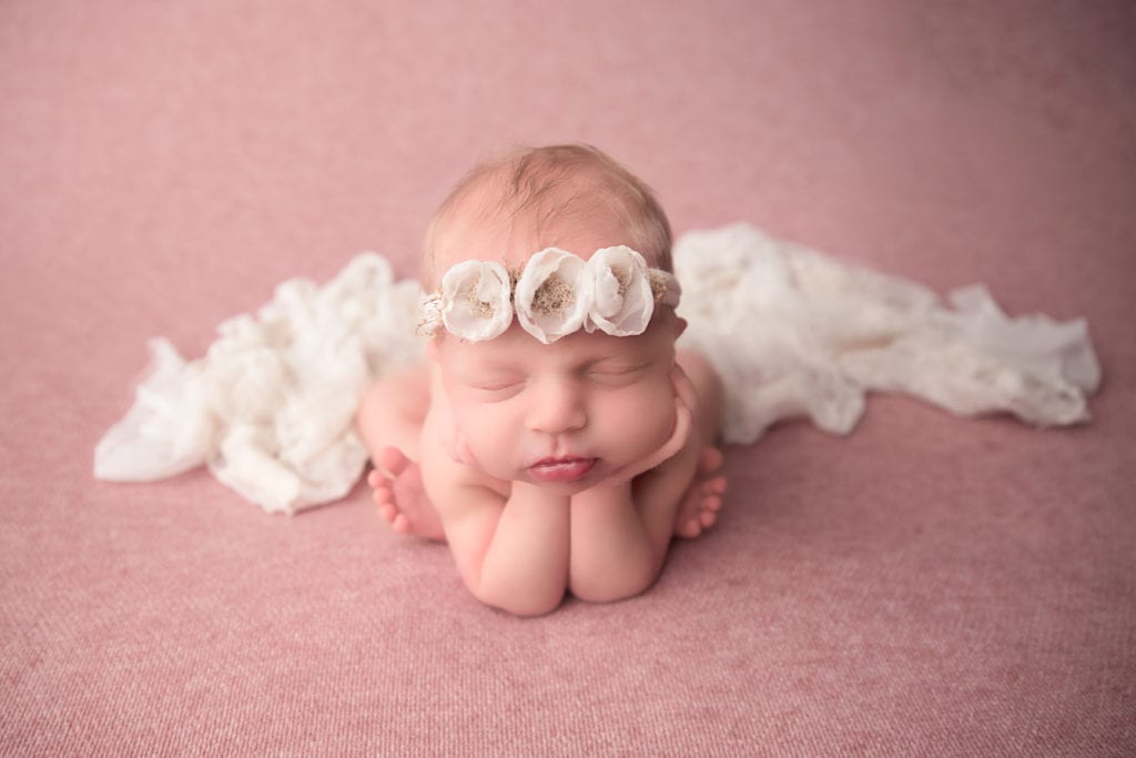 Newborn Baby Photo Shoot With White Flower Headband